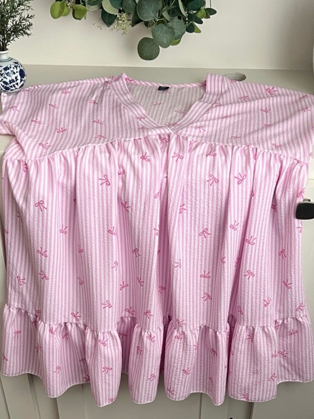 Pink Striped V-Neck Ruffle Hem Dress - Picture 2 of 2